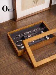 Boîtes à bijoux Oirlv en bois multi-fonction boîte d'affichage microfibre anneau boucle d'oreille bracelet organisateur étui de luxe Storag plateau 231117