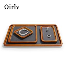 Sieraden Dozen Oirlv Houten Dienblad Massief Houten Ring Oorbel Ketting Armband Horloge Organizer Stapelbare Plaat Voor Thuis 230921