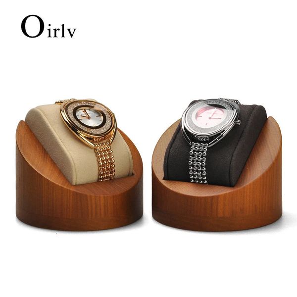 Boîtes à bijoux Oirlv Présentoir de montre en bois avec support en microfibre Bracelet Bracelet Boîte de rangement Flip 231117