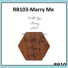Cajas de joyería Exhibición de empaque Caja de anillo de madera en blanco Madera de nogal Will You Mary Me Anillos de boda Entrega de joyería 6Bm9S