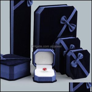 Cajas de joyería Empaquetado Exhibición Azul Veet Bowknot Titular Almacenamiento para colgante Collar Char Dhbce