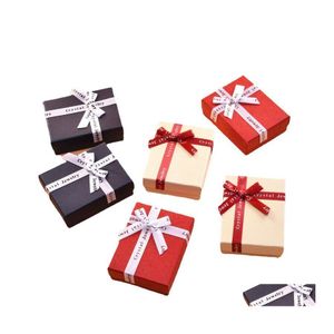 Boîtes à bijoux en papier avec nœud, étui d'emballage pour boucles d'oreilles, cadeau de saint-valentin, affichage de livraison directe, Otf45