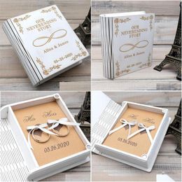 Boîtes à bijoux Boîte à bagues personnalisée Titulaire personnalisé Porte-bois blanc Rustique Valentine Cadeau pour fiançailles Drop Livraison Emballage Affichage Dhlts