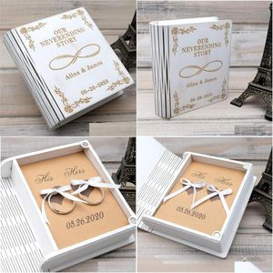 Boîtes à bijoux Boîte à bagues personnalisée Titulaire personnalisé Porte-bois blanc Rustique Valentine Cadeau pour fiançailles Drop Livraison Emballage Affichage Dhlts