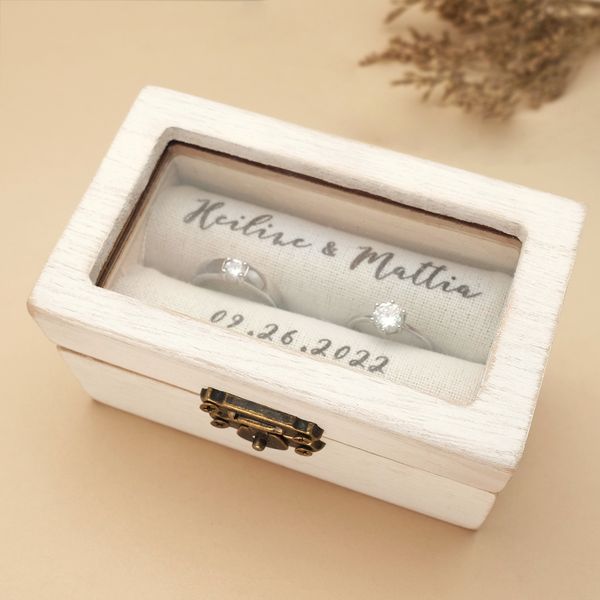 Cajas de joyería Caja de anillos de boda personalizada Caja de madera para ceremonia de boda Titular de anillo de boda Propuesta de compromiso Anillo Almohada 230831