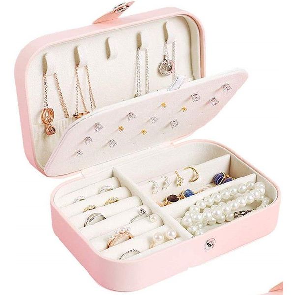 Boîtes à bijoux Portable PU Boîte en cuir Organisateur de voyage Affichage Support de rangement pour bagues Boucles d'oreilles Collier Accessoires Emballage Otlsv