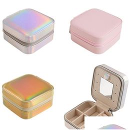 Cajas de joyería Caja de viaje portátil Caja de organizador de almacenamiento de cuero de pu impermeable Caja de embalaje pequeño de doble capa para collar Anillo Pulsera Otqsp