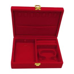 Boîtes à bijoux Portable Velvet Red Box Présentoir Organisateur de voyage avec couvercle Anneaux Bracelet Support de rangement Boucle d'oreille Collier Montre 231127