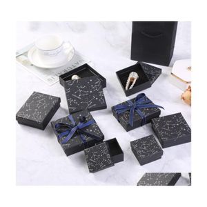 Boîtes à bijoux Imprimer Feuilles Noir Organisateur De Stockage Constellation Stud Coffret Cadeau Collier Boucles D'oreilles Anneau Boîte Papier Emballage Conteneur Otrwu