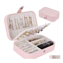 Cajas de joyería PU Caja de cuero Caja de almacenamiento de doble capa Pulsera Pendiente Anillo Collar Organizador Titular Viaje portátil para mujeres Gir Dhgof