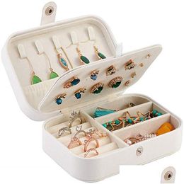 Boîtes à bijoux Boîte à bijoux en cuir Pu Organisateur de voyage portable Affichage Boîte de rangement Double couche Titulaire Anneaux Boucles d'oreilles Collier Pack Dhlt4