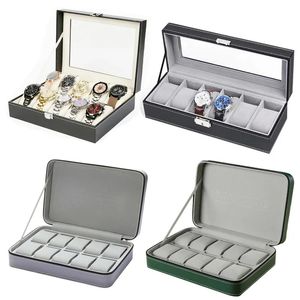Caixas de jóias Caixa de relógio de couro PU Prático Relógios Display Case Organizador de armazenamento de jóias com bloqueio / zíper para mulheres homens presentes suprimentos 231216