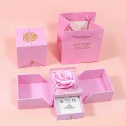 Boîtes de bijoux Boîte-cadeau Rose Nouvelle couleur éternel Savon Fleur Boîte de bijoux Collier Boîte de rangement créatif Double Open Eternal Rose Box 2023