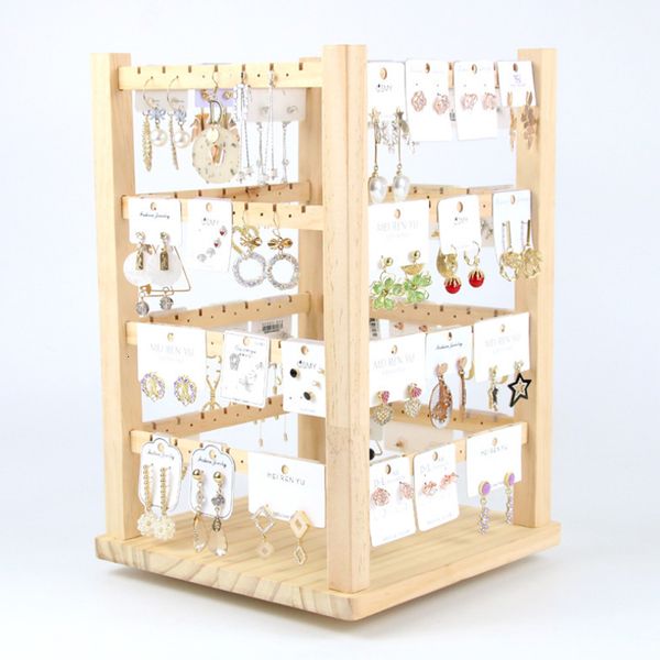 Boîtes à bijoux Tournant En Bois Boucle D'oreille Titulaire Présentoir Collier Bijoux Organisateur Plateau Vitrine Stand Boîte De Rangement 4 Couches 230606