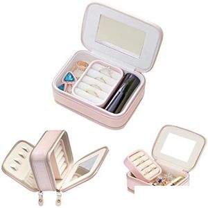 Cajas de joyería Caja pequeña Organizador de viaje de doble capa Lindo PU Pantalla de cuero para anillos Pendientes Pulseras Collar Drop Entrega Pac Otuhc