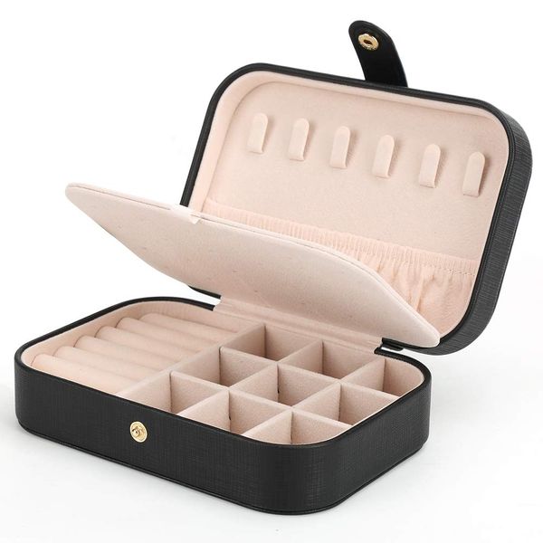 Cajas de joyería Caja pequeña Collar Anillo Organizador de almacenamiento Mini estuche Doble capa Viaje para mujeres Niñas Regalo / negro ammgK