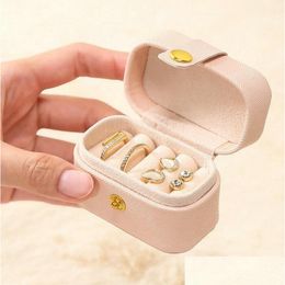 Cajas de joyería Caja de almacenamiento portátil pequeña Pu Organizador de viaje de cuero Pendientes de anillo Mini estuche de exhibición Paquete de regalo Entrega de gota Ot8Ys