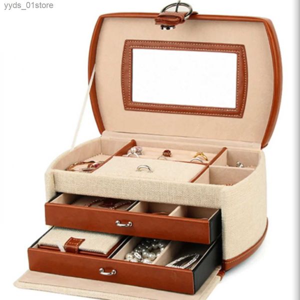 Boîtes à bijoux Organisateur intelligent boîte à bijoux classique boucle d'oreille collier organisateur corée Style européen lin tissu boîte de rangement de bijoux L240323