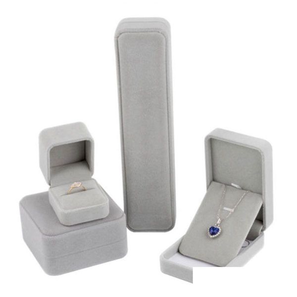 Cajas de joyería Forma cuadrada Color gris Veet Display Soporte de embalaje para collares pendientes Pulseras Anillo Pendiente Caja Entrega de la gota Dhrdt