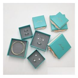Boîtes de bijoux Super Quality Fashion Packaging Set for Charms Colliers Boucles d'oreilles Sier Sacs-cadeaux Blue Box Box Original Drop Del Dhdgt