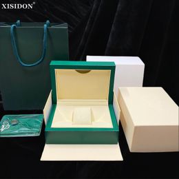 Boîtes à bijoux Boîte de montre verte de qualité supérieure Boîtier en bois élégant en cuir AAA de luxe avec oreiller en microfibre de stockage d'emballage 230628