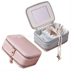 Boîtes à bijoux Boîte de voyage Petite boîte en cuir PU Organisateur de rangement portable Double couche d'affichage pour bagues Boucles d'oreilles Bracelets Drop Del Dhwzp