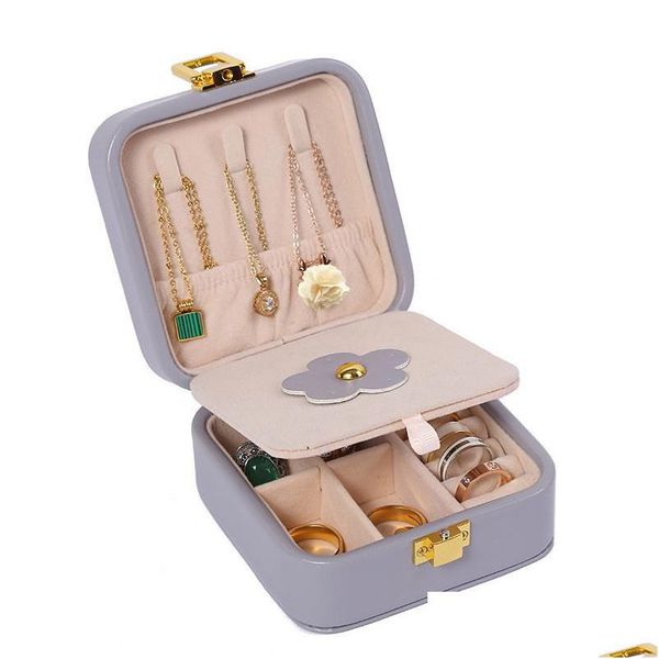 Joyeros Caja De Joyería De Viaje Caja De Almacenamiento De Cuero De PU Cajas De Joyería Portátiles Regalo Ideal para Novia Y Esposa con Gota De Espejo Dh2Vp