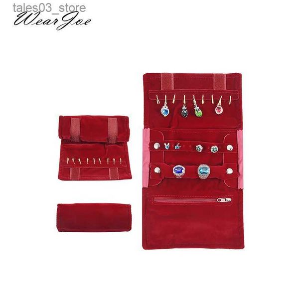 Boîtes à bijoux Organisateur de bijoux de voyage Sac à enrouler Étui de rangement portable pour pendentif Boucles d'oreilles Porte-anneau Bracelet Fermeture à glissière Pochette pliable Q231109