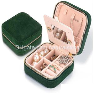 Boîtes à bijoux Boîte de voyage Veet avec miroir cadeaux pour femmes filles petit organisateur portable bagues boucles d'oreilles colliers bracelets Dro Dh9Aj