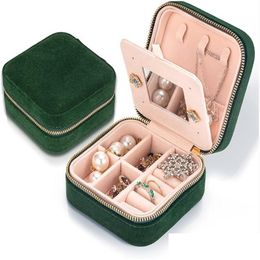 Sieradendozen Reizen Veet Sieradendoos Met Spiegel Geschenken Etui Voor Vrouwen Meisjes Kleine Draagbare Organizer Dozen Ringen Oorbellen Kettingen