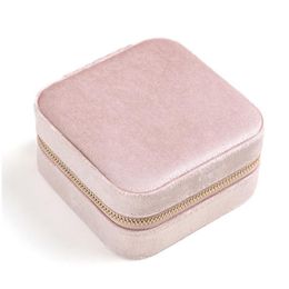 Cajas de joyería Travel Veet Caja de joyería con espejo Caja de regalos para mujeres Niñas Pequeño organizador portátil Cajas con cremallera Anillos Pendientes Cuello DHW6S