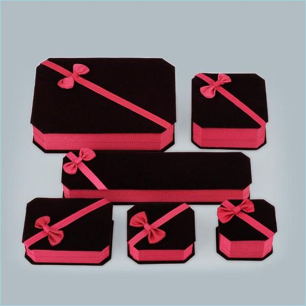 Cajas de joyería Veet Bowknot Cajas de soporte de embalaje de joyería para collar colgante Pulseras con dijes Anillo Pendiente Brazalete Vitrina Decoración Dh2Ru