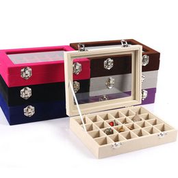 Sieraden Dozen Fluwelen Glas Sieraden Display Box 20*15*4.5cm Sieraden Lade Houder Kist Organizer Oorbellen Ring doos 230616