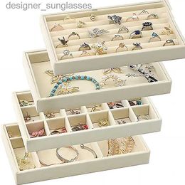 Boîtes à bijoux Plateau à bijoux en velours tiroir de rangement petites boîtes à bijoux beiges empilables organisateur tiroir insérer affichage Durable boucle d'oreille anneau CaseL231006