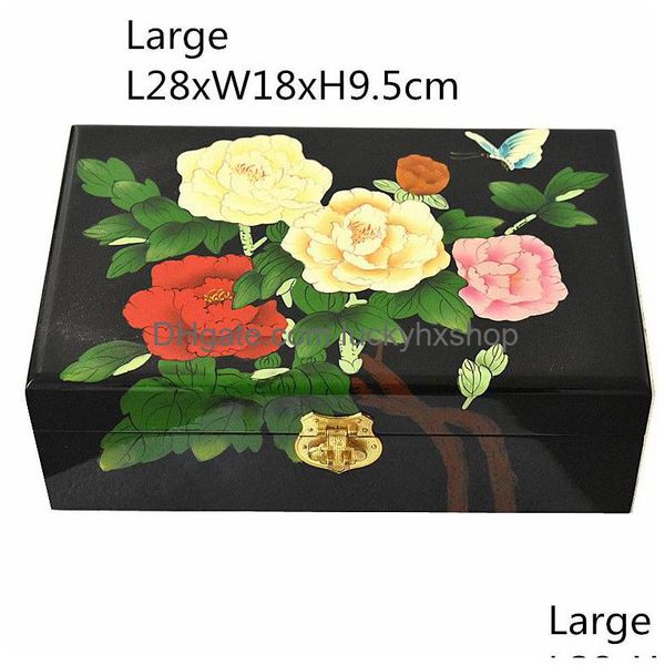 Cajas de joyería, caja de madera decorativa grande Vintage Colorf, caja organizadora de almacenamiento de lujo, laca china de 2 capas con cerradura Dro Dhoe0