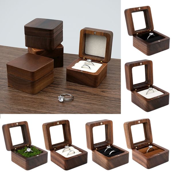 Cajas de joyería Soporte de anillo de madera vintage Caja de joyería Organizador Matrimonio Ceremonia de boda Caja de anillo Embalaje de regalo Cajas de presentación de aretes 230310