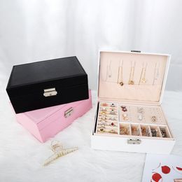 Sieraden Dozen Doos Voor Vrouwen Meisjes 2 Laag Grote Organizer Opbergdoos Pu Lederen Display Sieraden Houder Met Verwijderbare Lade a1