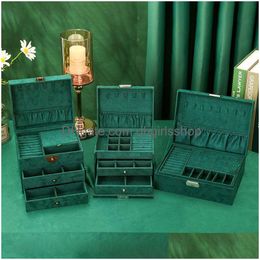 Boîtes à bijoux Nous 3Styles Green Veet Flanelle Boîte de rangement avec rétro serrure organisateur boucle d'oreille collier affichage pour les femmes cadeaux drop delive dhbps