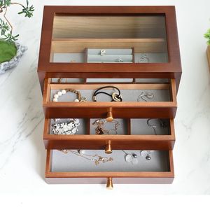 Cajas de joyería Caja de madera Cajón Anillo Collar Brazaletes Organizador Pendientes grandes Bandeja Dsiplay Accesorios de mujer Almacenamiento 231201