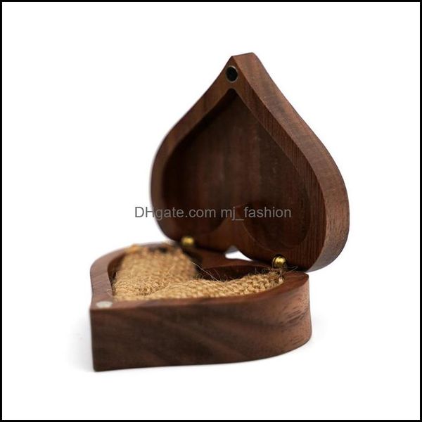 Cajas de joyería Anillo de compromiso de madera Cajas para portadores Rústico Novia Novio Caja de boda Almohada Grabado Nombre Cuadrado Regalo Joyería de madera 500 H1 Dhlnh