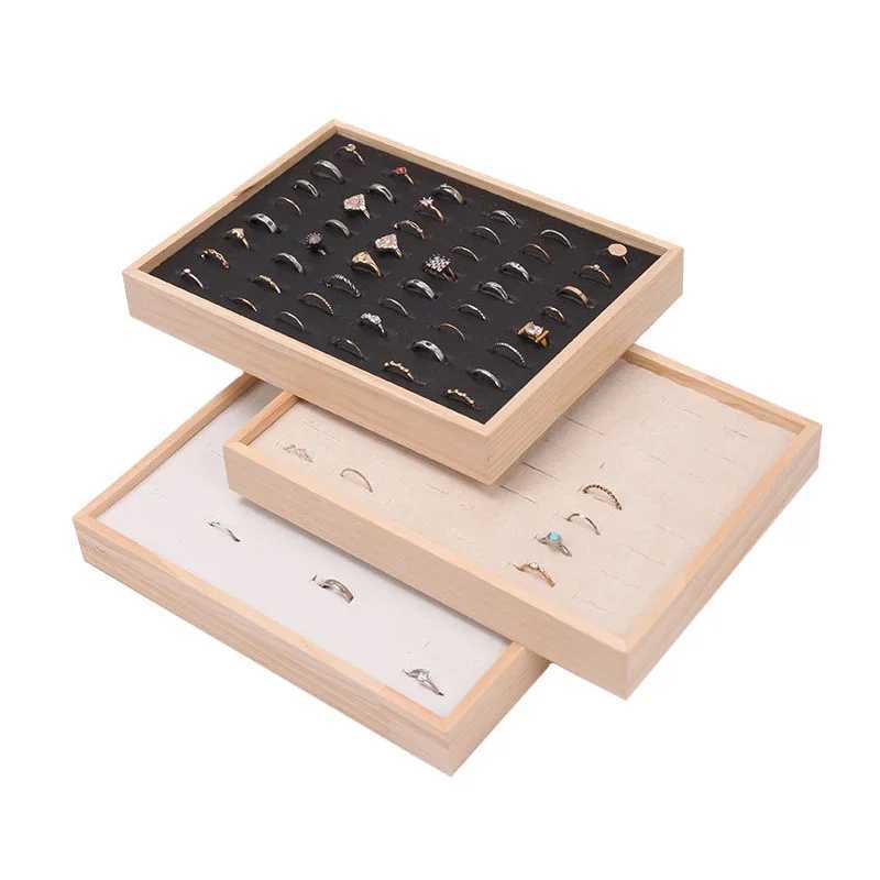 Jewelry Boxes Wooden 48 grid ring tray jewelry display cabinet organizer ring display tray 24 * 18cm