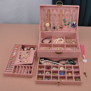 Sieraden Dozen ZLALHAJA 3 Layes Organizer Box Grote Capaciteit Met Slot Kettingen Oorbellen Ringen Display Houder Opbergtas 230609