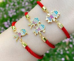 Sieraden Armbanden Strengen Rood touw jongen meisje veelkleurig kristal micro pave cz zirkonia zirconia Armband Verstelbare siliconen Slangenketting a3w4h