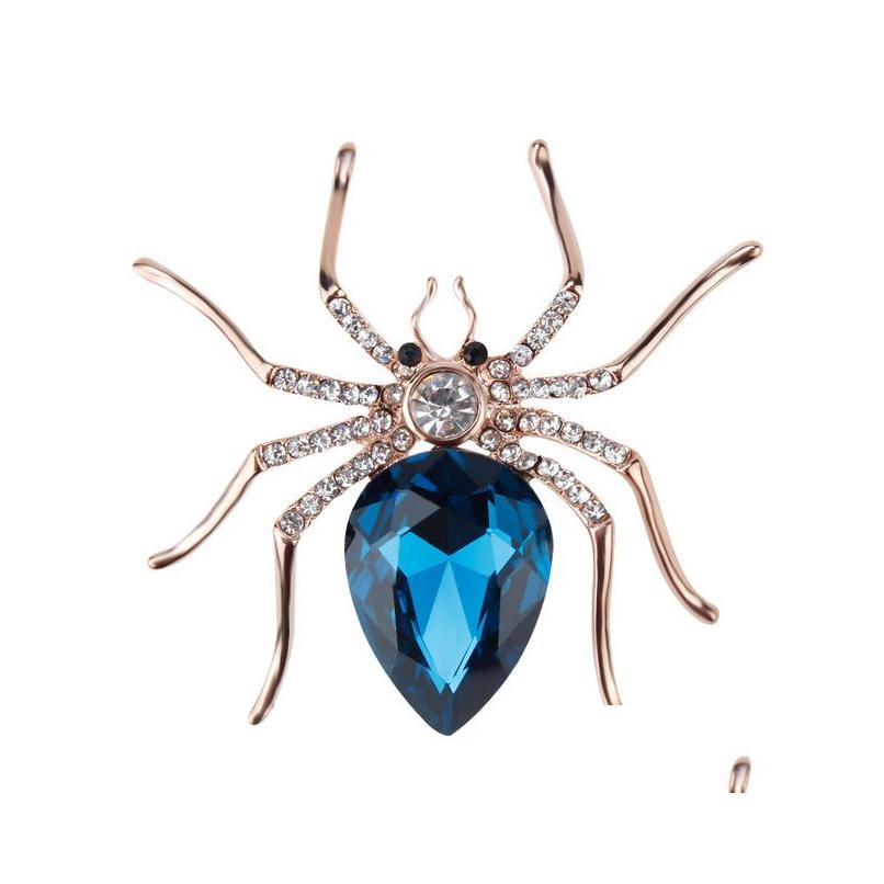 Smyckemärke högkvalitativ glaskristallspindelbroschstift i röda lila blå färger droppleveransfest händelser Tillbehör DHXMA