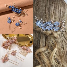 Bijoux mariée Perles de fleurs artificielles peigne latérale pour les cheveux Femmes Brides Pageant Tiara Coiffure Hair épingles Accessoires de cheveux Bijoux