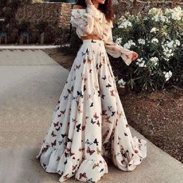 Bijoux papillon imprimé chemise florale costumes femmes 2021 Été en deux pièces sets holidans bohemian swing longues tenues de jupe