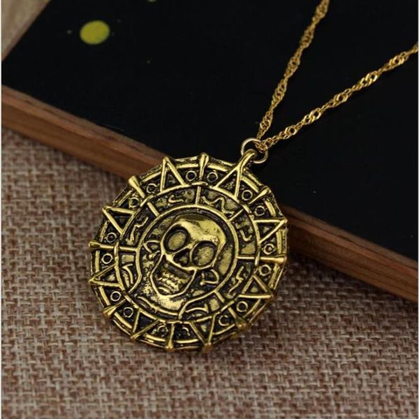 Joyería Collar de Pirata del Caribe Collar de Moneda de Oro Azteca Collar de Calavera para Hombre 206p