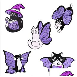 Bijoux Carton Broches Purple Magic Cat Cat papillon Bat Paint Broche Badge Metal Pin Drop Livraison Baby Kids Maternity Accessori OT24K