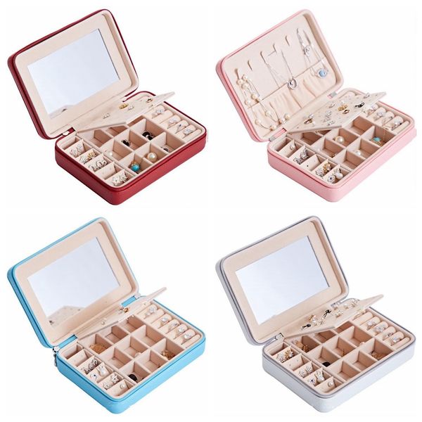 Boîtes de bijoux Portable Stockage Organisateur Colliers Coffrets d'affichage en cuir PU pour Boucles d'oreilles Bracelets