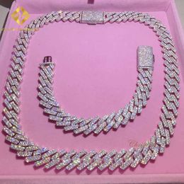 Cadenas de joyería para pulsera de 15 mm Men Sier Link Cadena Pasador de diamantes GRA VVS Collar cubano